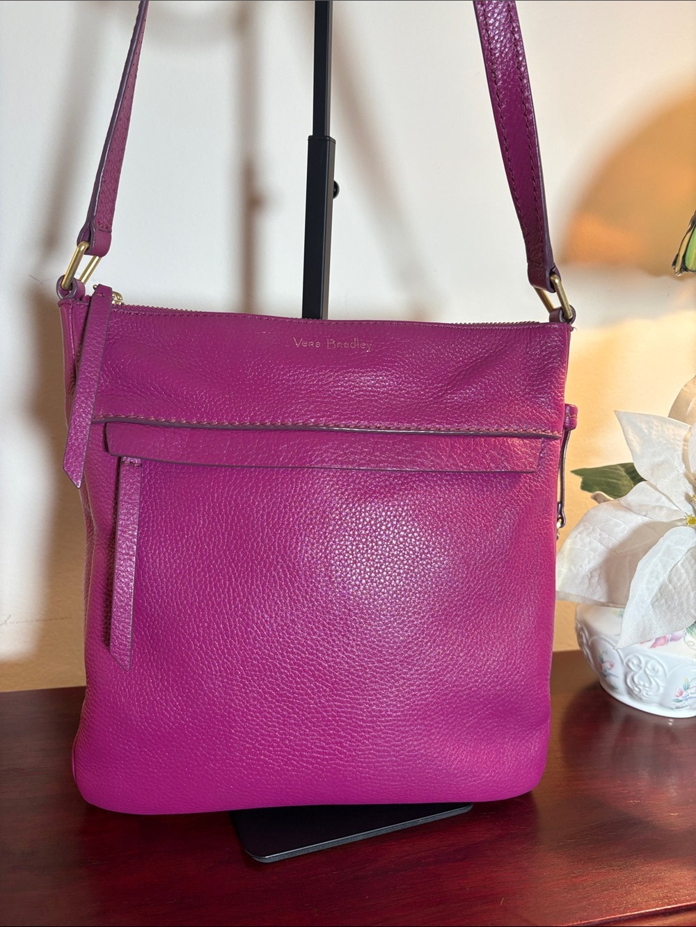Vera Bradley Raspberry Leather Crossbody Bag